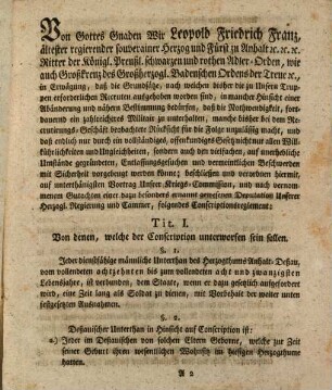 Conscriptions-Gesetz für die Herzogl. Fürstl. Anhalt-Deßauischen Lande