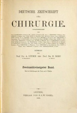 Deutsche Zeitschrift für Chirurgie. 32. 1891