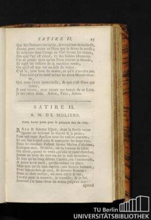 Satire II. A. M. de Moliere. Cette Satire parut pour la premiere fois en 1663.
