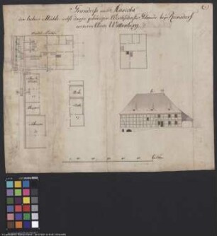 Zeichnung der hohen Mühle mit Wirtschaftsgebäuden bei Reinsdorf unterm Amt Wittenberg