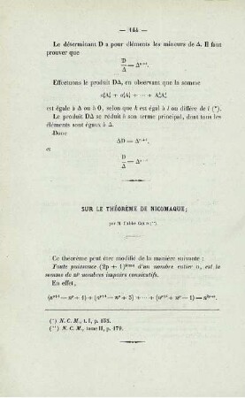 Sur le théorème de nicomaque.