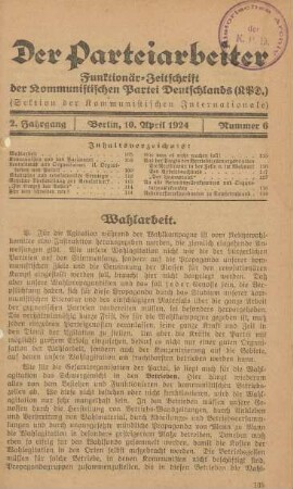 2. Jahrgang, Berlin, den 10. April 1924, Nummer 6