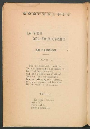 La vida del prisionero : Su canción