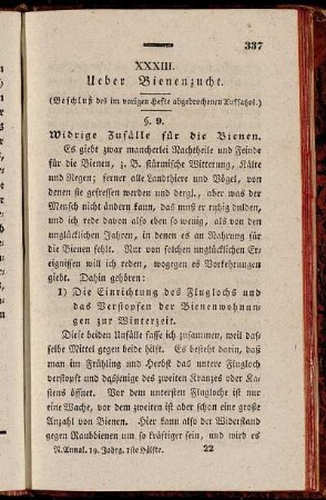 XXXIII. Ueber Bienenzucht