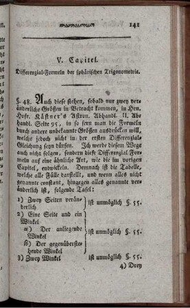 V. Capitel. Differenzial-Formeln der sphärischen Trigonometrie.