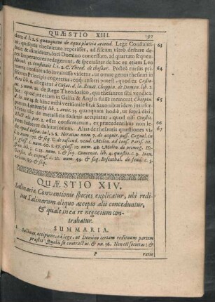 Quaestio XIV. Salinarae Conventionis species explicatur, ubi reditus Salinarum aliquo accepto alii conceduntur