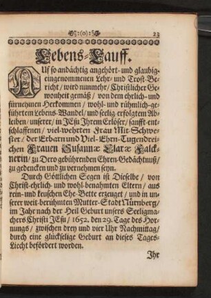 Lebens-Lauff, Letztes Ehren-Gedächtnis..