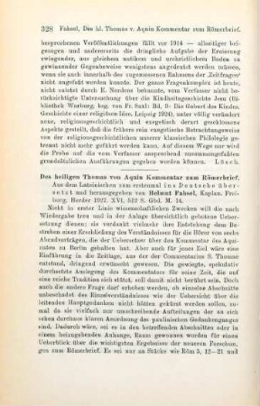 328-329 [Rezension] Thomas von Aquin, Heiliger, Des heiligen Thomas von Aquin Kommentar zum Römerbrief