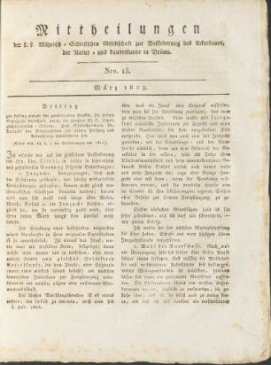 Mittheilungen. Nro. 13. März 1823