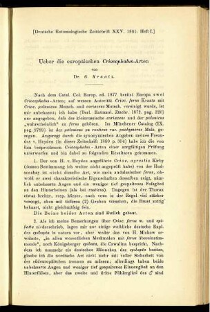 Ueber die europäischen Criocephalus-Arten