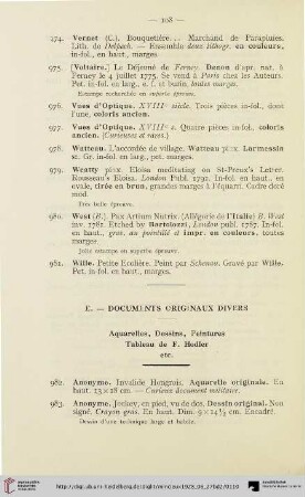 E. - Documents originaux divers: Aquarelles, Dessins, Peintures Tableau de F. Hodler etc. (Nr. 982-1004)