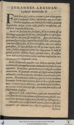 Johannes Leusden Lectori Benevolo S.