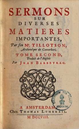 Sermons sur diverses matieres importantes, 2