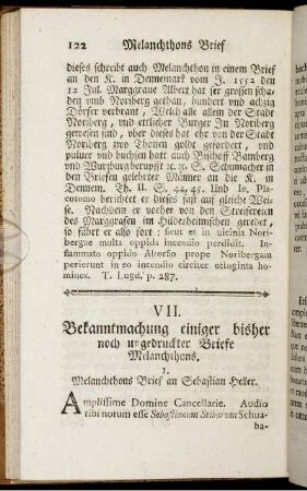 VII. Bekanntmachung einiger bisher noch ungedruckter Briefe Melanchthons.