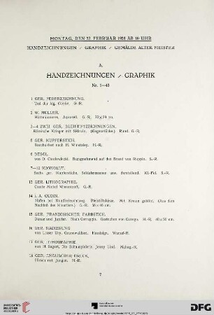 A. Handzeichnungen/Graphik (Nr. 1-43)