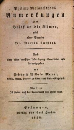 Philipp Melanchthons Anmerkungen zum Brief an die Römer