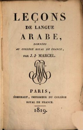 Leçons de langue arabe données au collège royal de France
