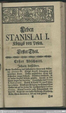Leben Stanislai I. Königs von Polen. Erster Theil