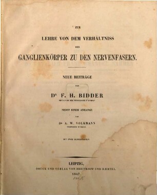 Zur Lehre von dem Verhältniß der Ganglienkörper zu den Nervenfasern
