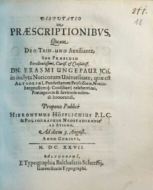 Disputatio De Praescriptionibus