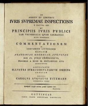 De Ambitu Et Limitibus Iuris Supremae Inspectionis E Natura Rei Et Principiis Iuris Publici Tam Universalis Quam Germanici Rite Ponendis