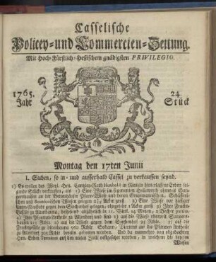24. Stueck, Montag den 17ten Junii 1765