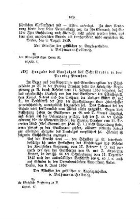 Hergabe des Bauholzes bei Schulbauten in der Provinz Preußen : [III. Elementarschulwesen]