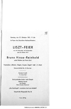 Liszt-Feier zum 140. Geburtstag des Komponisten