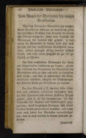 Vom Nutzen der Electrizität bey einigen Krankheiten.