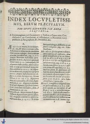 Index Locupletissimus, Rerum Praecipuarum.