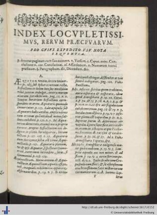 Index Locupletissimus, Rerum Praecipuarum.