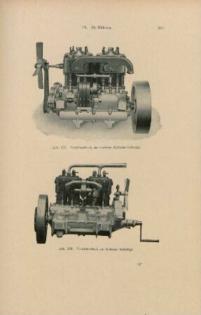 Abb. 221. Ventilatorbock am vorderen Zylinder befestigt. Abb. 222. Ventilatorbock am Gehäuse befestigt