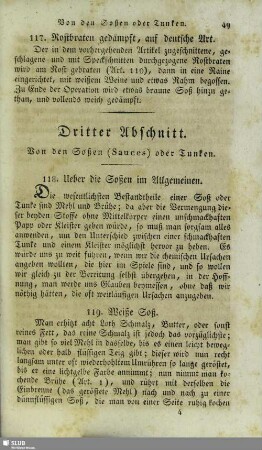 Dritter Abschnitt. Von den Soßen (Sauces) oder Tunken