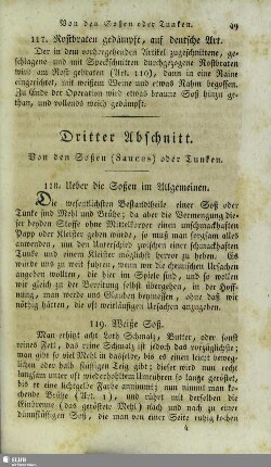 Dritter Abschnitt. Von den Soßen (Sauces) oder Tunken