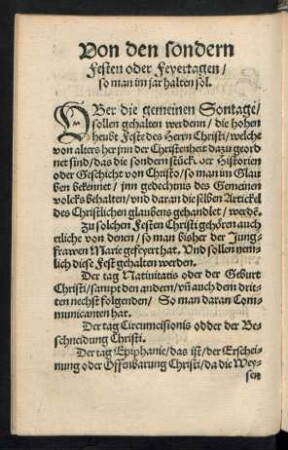 Von den sondern Festen oder Feyertagen/ so man im iar halten sol.
