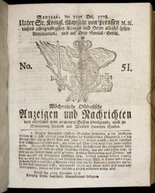 No. 51. Montags, den 21ten Dec. 1778.