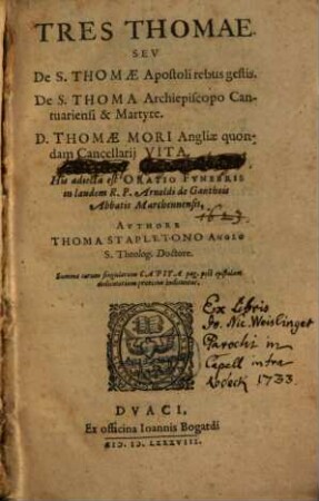 Tres Thomae seu de S. Thomae apostoli rebus gestis