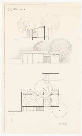 Friedhof Gesundbrunnen, Hofgeismar: Grundriss, Aufriss Vorderansicht, Schnitt des Friedhofeingangs 1:50