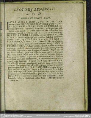 Lectori Benevolo S.P.D. Ioannes Henricus Rapp.