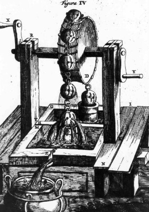 Entwurf einer Bulgenkunst zur Hebung von Grubenwasser nach Athanasius Kircher (1601-1680)