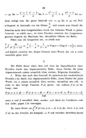 § 9. Bedingungen für die Darstellbarkeit einer Function durch eine trigonometrische Reihe mit in's Unendliche abnehmende Coefficienten.