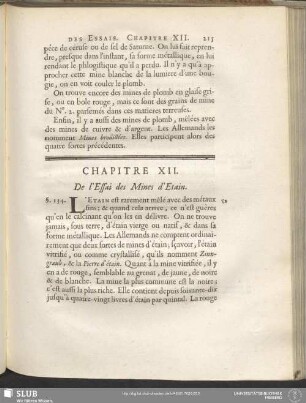 Chapitre XII. De l'Essai des Mines d'Etain