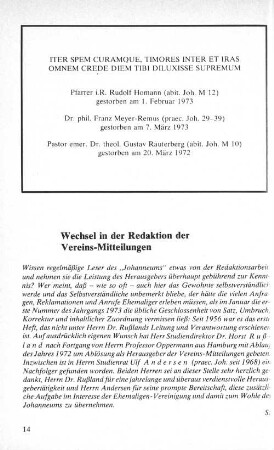 Wechsel in der Redaktion der Vereins-Mitteilungen