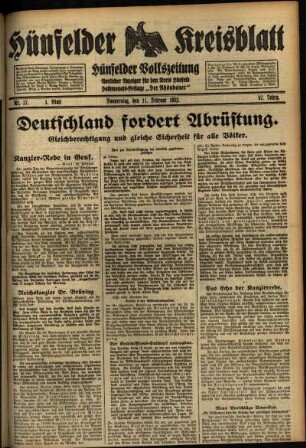 Erste Ausgabe vom Donnerstag, den 11. Februar 1932.