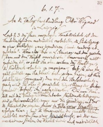 Brief an den Verlag Otto Wiegand