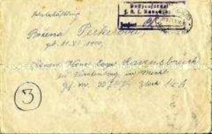 Umschlag eines Briefes aus Prag ins Frauen-Konzentrationslager Ravensbrück