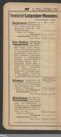 Termine der Leipziger Messen und regelmässigen Ausstellungen in Leipzig