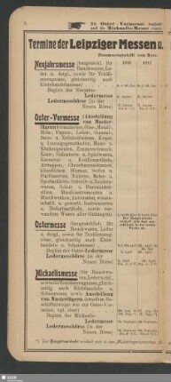 Termine der Leipziger Messen und regelmässigen Ausstellungen in Leipzig