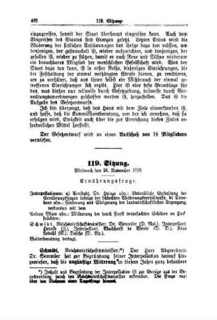 119. Sitzung. Mittwoch den 26. November 1919