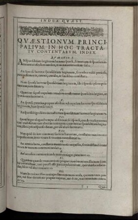 Quaestionum Principalium, In Hoc Tractatu Contentarum, Index